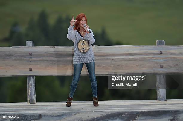 Andrea Berg during the recording of the TV Show 'ZDF Fernsehgarten' at Seiser Alm near Kastelruth on September 18, 2013 in Kastelruth, Italy.