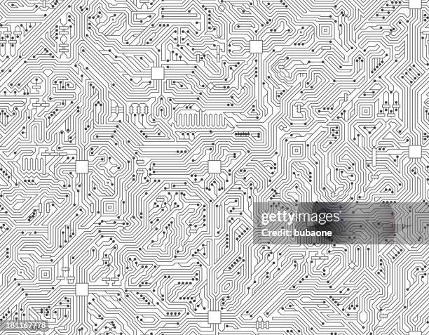 stockillustraties, clipart, cartoons en iconen met computer circuit board seamless black and white technology background - printplaat