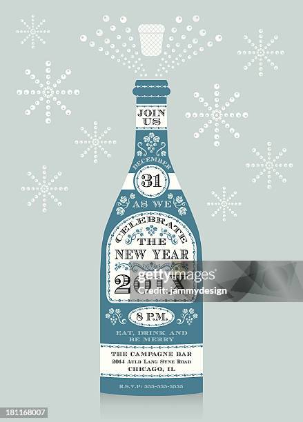 new year's eve champagne invitation - firecracker vine stock illustrations