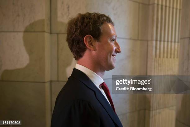 Mark Zuckerberg, founder and chief executive officer of Facebook Inc., leaves a meeting with members of the Senate Committee on Commerce, Science and...