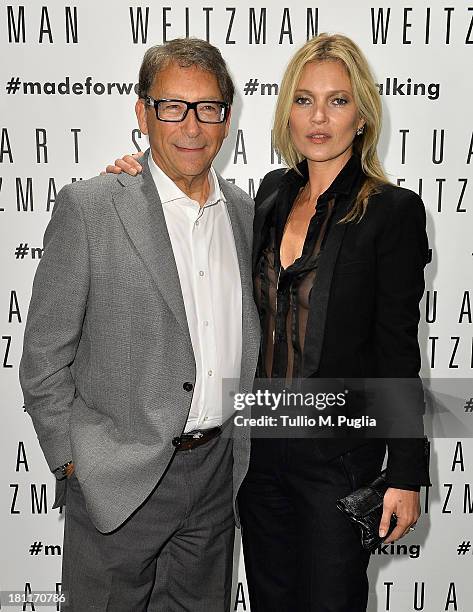 Shoe designer Stuart Weitzman and model Kate Moss attend the Kate Moss Celebrates Stuart Weitzman Flagship Store Opening Designed By Zaha Hadid as a...