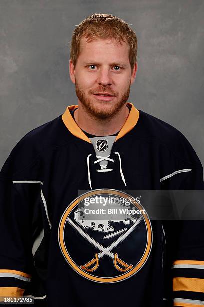 Steve Ott of the Buffalo Sabres poses for his official headshot for the 2013-2014 season on September 11, 2013 at the First Niagara Center in...