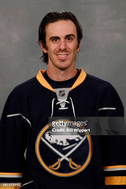 Ryan Miller of the Buffalo Sabres poses for his official headshot for the 2013-2014 season on September 11, 2013 at the First Niagara Center in...