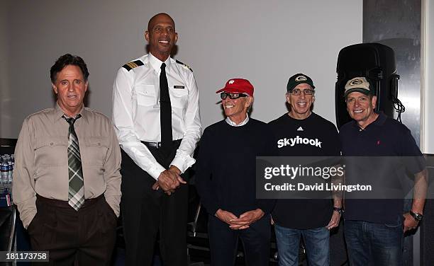 Actor Robert Hays, NBA great/actor Kareem Abdul-Jabbar, director Jim Abrahams and producers Jerry Zucker and David Zucker attend the "Airplane!" 30th...