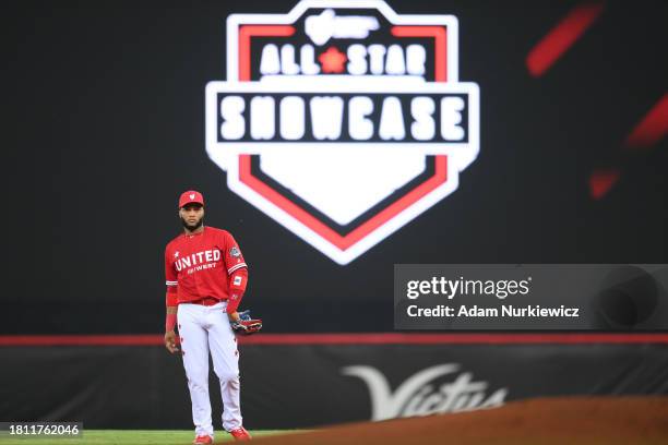 Robinson Cano of the United West All-Stars looks on during the Baseball United Showcase between the West All-Stars v East All-Stars at Dubai...