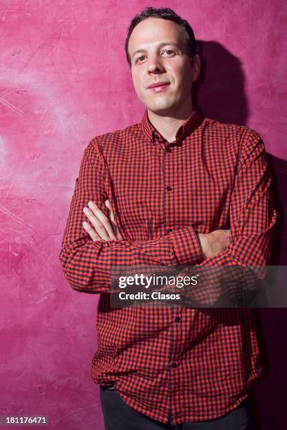 Amat Escalante poses during a press conference to Announce the Mexican Films to Compete on the Oscars and Goya Awards at Geneve Hotel on September...