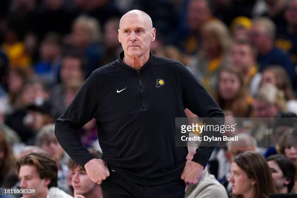 Head coach Rick Carlisle of the Indiana Pacers looks on in the third quarter against the Toronto Raptors at Gainbridge Fieldhouse on November 22,...