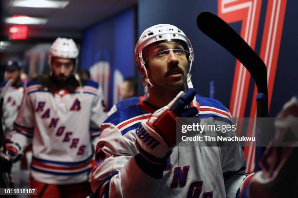 Vincent Trocheck of the New York Rangers takes the ice before playing against the Philadelphia Flyers at the Wells Fargo Center on November 24, 2023...