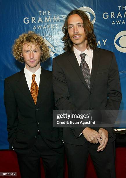 Musicians Mike Einziger and Brandon Boyd of the band Incubus attend the 45th Annual Grammy Awards at Madison Square Garden on February 23, 2003 in...