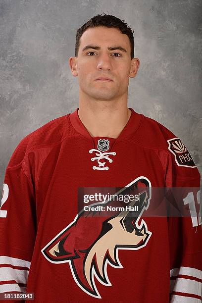 Paul Bissonnette of the Phoenix Coyotes poses for his official headshot for the 2013-2014 season on September 12, 2013 at Jobing.com Arena in...