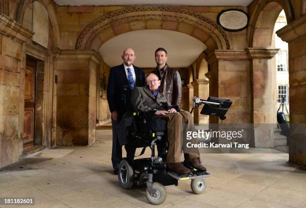 Professor Kip Thorne, Professor Stephen Hawking and director Stephen Finnigan attend the gala screening of "Hawking" on the opening night of the...