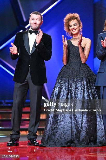 Joel Edgerton and Leïla Slimani on stage during the opening ceremony during the 20th Marrakech International Film Festival on November 24, 2023 in...