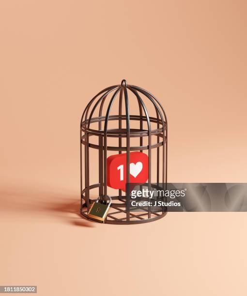 social media icon locked in cage - loneliness icon stock pictures, royalty-free photos & images