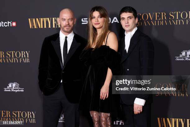 Filippo Nigro, Carlotta Antonelli and Giacomo Ferrara attend the red carpet for the "Vanity Fair - The Movie" at Teatro Lirico Giorgio Gaber on...