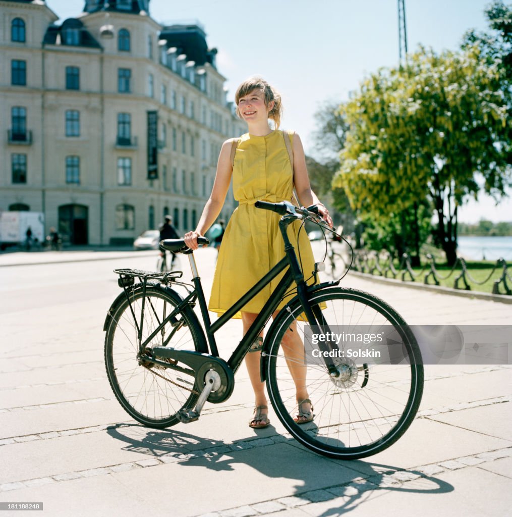 Portrait of cyclist in city area