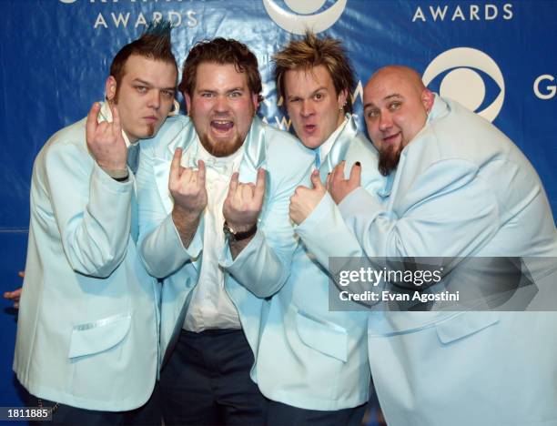 Band members of Bowling for Soup attend the 45th Annual Grammy Awards at Madison Square Garden on February 23, 2003 in New York City.
