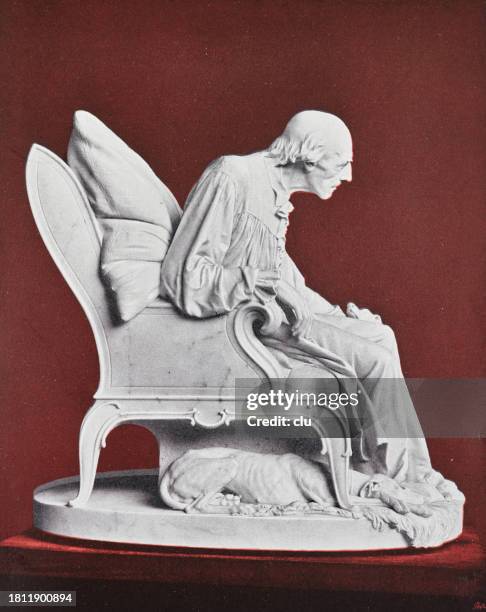 the philosopher of sanssouci in his last days, frederick the great - marble statue stock illustrations