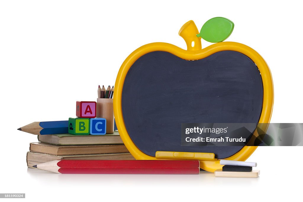 Apple shape chalkboard on the white background