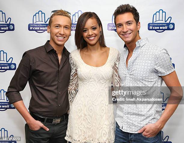 Singers Devin Velez, Aubrey Cleland, and Paul Jolley attend the 'It Can Wait Drive 4 Pledges Day,' an AT&T campaign with students of Weingart East...