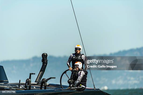 Skippered by James Spithill and Emirates Team New Zealand skippered Dean Barker Sailed in AC 72s carbon catamarans during day 9 of the America's Cup...