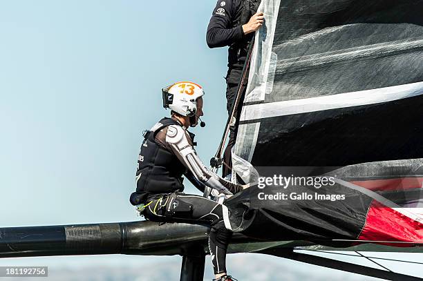 Skippered by James Spithill and Emirates Team New Zealand skippered Dean Barker Sailed in AC 72s carbon catamarans during day 9 of the America's Cup...