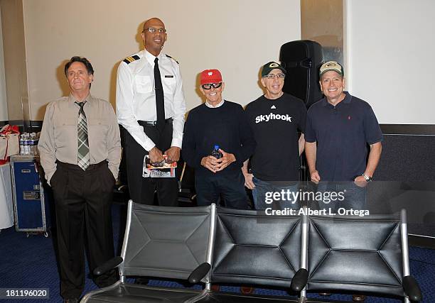 Actor Robert Hays, actor/athlete Kareem Abdul-Jabar, writer/director Jim Abrahams, writer/director Jerry Zucker and writer/director David Zucker...