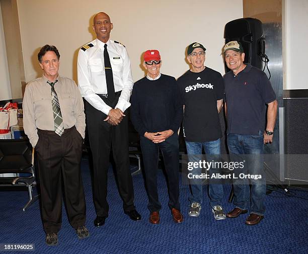 Actor Robert Hays, actor/athlete Kareem Abdul-Jabar, writer/director Jim Abrahams, writer/director Jerry Zucker and writer/director David Zucker...