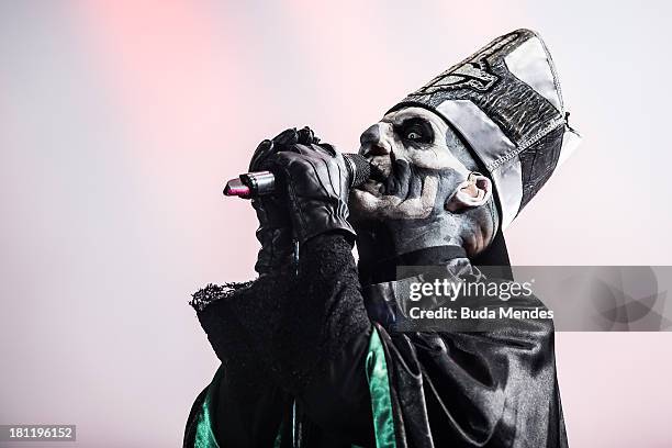 Mary Goore of Ghost band performs on stage during a concert in the Rock in Rio Festival on September 19, 2013 in Rio de Janeiro, Brazil.