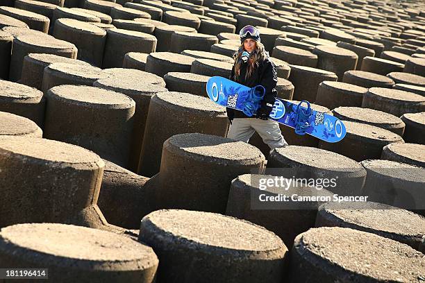 Australian snowboarder Steph Magiros poses during a portrait session on September 20, 2013 in Sydney, Australia. Magiros is aiming to qualify for the...