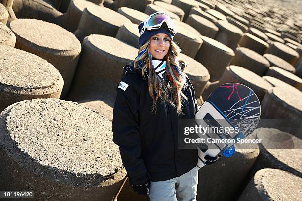 Australian snowboarder Steph Magiros poses during a portrait session on September 20, 2013 in Sydney, Australia. Magiros is aiming to qualify for the...