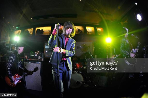 Bobby Gillespie of Primal Scream performs as part of the Absolute Radio Sessions at Hard Rock Cafe, Old Park Lane on September 19, 2013 in London,...