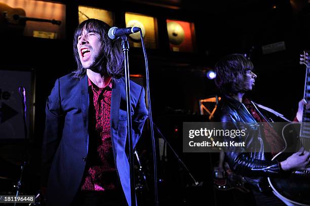 Bobby Gillespie of Primal Scream performs as part of the Absolute Radio Sessions at Hard Rock Cafe, Old Park Lane on September 19, 2013 in London,...