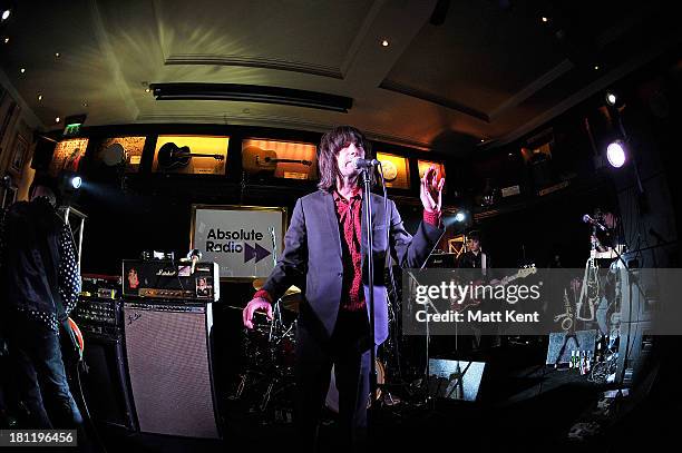 Bobby Gillespie of Primal Scream performs as part of the Absolute Radio Sessions at Hard Rock Cafe, Old Park Lane on September 19, 2013 in London,...