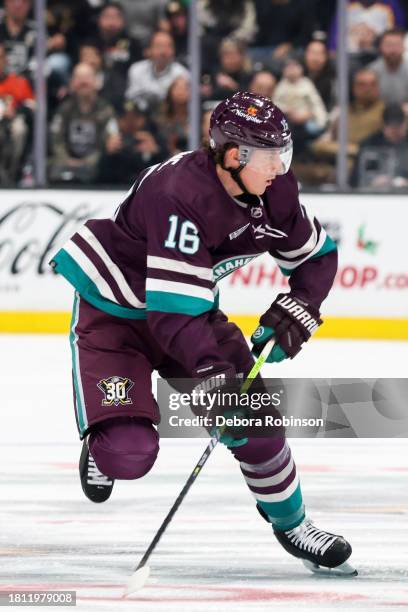 Ryan Strome of the Anaheim Ducks skates on the ice during the first period against the Los Angeles Kings at Honda Center on November 24, 2023 in...