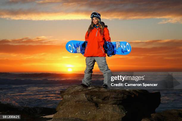 Australian snowboarder Steph Magiros poses during a portrait session on September 20, 2013 in Sydney, Australia. Magiros is aiming to qualify for the...