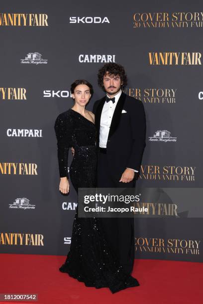 Francesca Rocco and Giovanni Masiero attend the red carpet for the "Vanity Fair - The Movie" at Teatro Lirico Giorgio Gaber on November 24, 2023 in...
