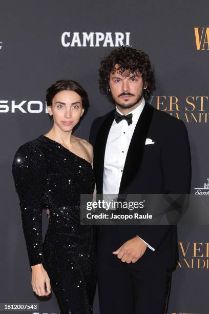 Francesca Rocco and Giovanni Masiero attend the red carpet for the "Vanity Fair - The Movie" at Teatro Lirico Giorgio Gaber on November 24, 2023 in...