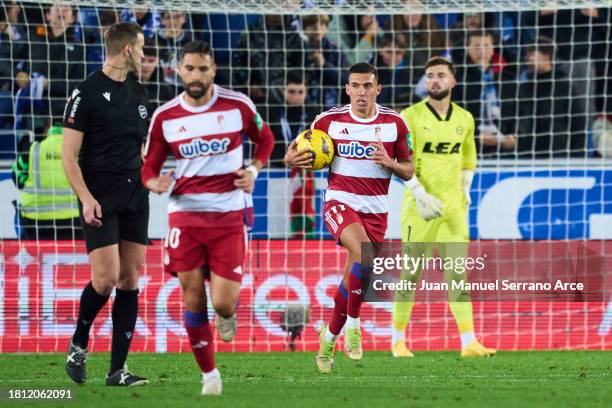 Myrto Uzuni of Granada CF celebrates after scoring goal during the LaLiga EA Sports match between Deportivo Alaves and Granada CF at Estadio de...