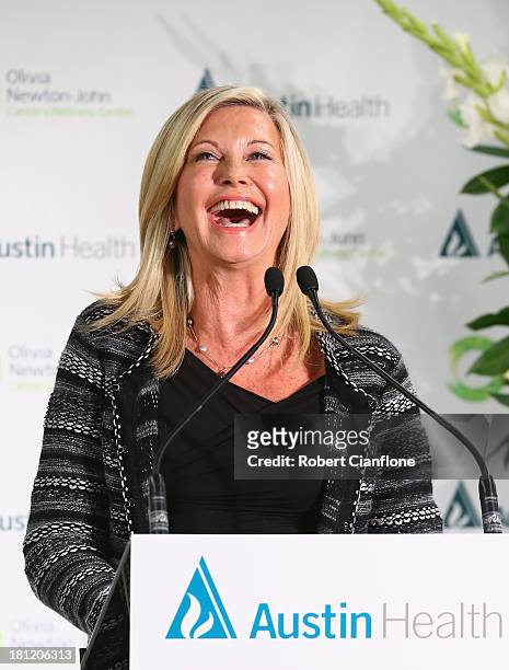 Olivia Newton-John speaks during the opening of the Olivia Newton John Cancer & Wellness Centre at Austin Hospital on September 20, 2013 in...
