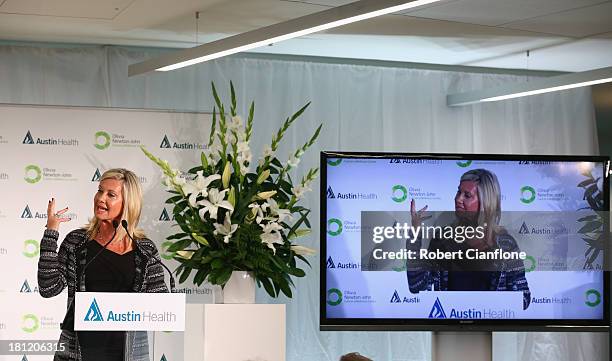 Olivia Newton-John speaks during the opening of the Olivia Newton John Cancer & Wellness Centre at Austin Hospital on September 20, 2013 in...