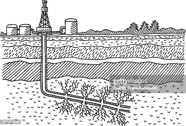 fracking drilling scheme drawing - fracking stock illustrations