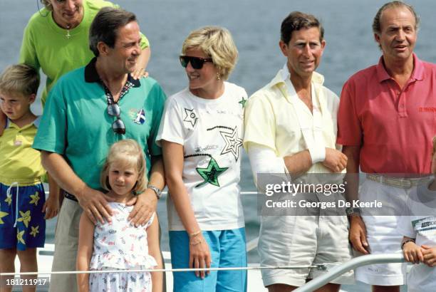 Prince Philippos of Greece, Queen Anne-Marie of Greece, King Constantine II of Greece, Princess Theodora of Greece, Diana, Princess of Wales,...