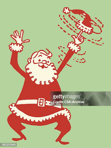 santa twirling his cap - santa waving stock illustrations