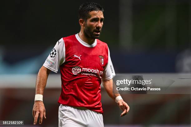 Joao Moutinho of SC Braga in action during the UEFA Champions League match between SC Braga and 1. FC Union Berlin at Estadio Municipal de Braga on...