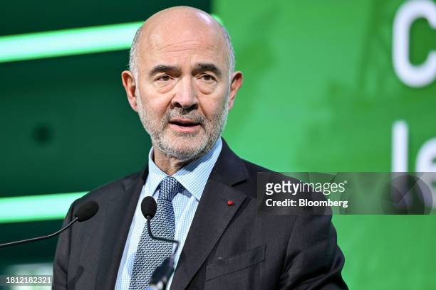 Pierre Moscovici, president of Cour des Comptes, speaks during the International Economic Forum of the Americas conference in Paris, France, on...