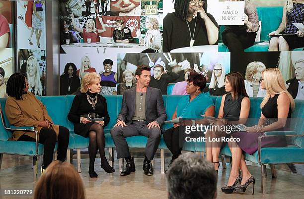 Devious Maids" Ana Ortiz is a guest co-host and Hugh Jackman is a guest on "THE VIEW," 9/18/13 airing on the Walt Disney Television via Getty Images...