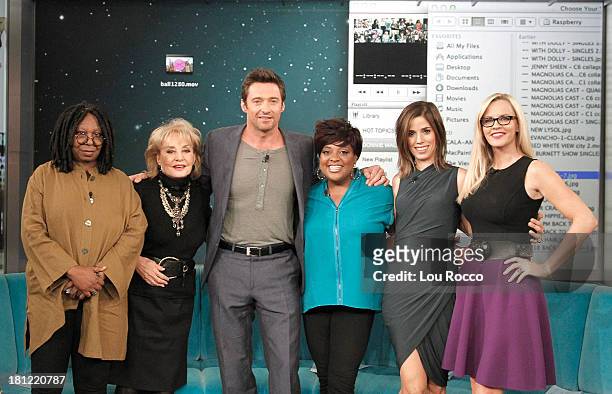 Devious Maids" Ana Ortiz is a guest co-host and Hugh Jackman is a guest on "THE VIEW," 9/18/13 airing on the Walt Disney Television via Getty Images...