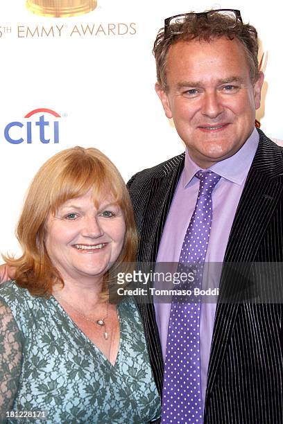 Actors Lesley Nicol and Hugh Bonneville attend the 65th Emmy Awards Writers Nominee reception held at the Leonard H. Goldenson Theatre on September...