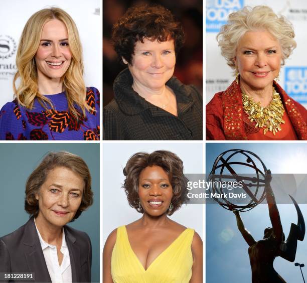 In this composite image a comparison has been made between the 2013 Emmy Nominees For Supporting Actress In A Miniseries Or A Movie. A general view...
