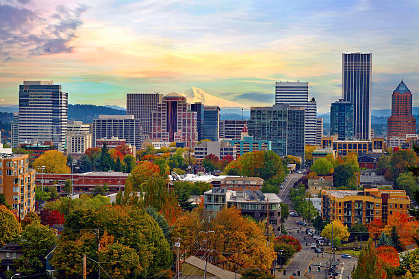 portland oregon downtown cityscape in the fall